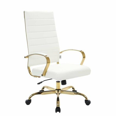 KD AMERICANA Benmar High-Back Leather Office Chair with Gold Frame, White KD2609680